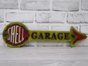 Rustic Cast Iron Shell Arrow Garage Gas Oil Sign Plaque Man-Cave Cabin Lodge