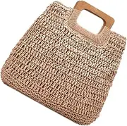 [BESTYASH] Canvas Tote Bag Zipper Beach Bag Tote Women's Handbag Handmade Straw Summer Storage Pouch