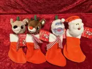 Rudolph Stockings (4) Rudolph, Clarice, Santa, Bumble, 9” Long
