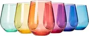European Style Plastic Crystal Unbreakable Stemless Wine Glasses | Set of 6 | Acrylic Glasses Tritan Drinkware Bright Color Shatterproof BPA-Free, Reusable, Outdoor, Pool, Indoor, Hand Wash 15oz Gift