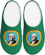 [EdWal] Washington Flag print Winter Warm Slippers Indoor Anti-skid Plush Slippers Relaxing at Home for Women Men