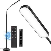 OUTON LED Floor Lamp, 15W 1500LM Stepless Dimmable Reading Lighting with 360° Rotatable Neck, 4 Color Temperature, Remote & Touch Control, 1H Timer Standing Lamp for Living Room Bedroom Office(Black)