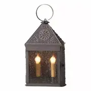 Colonial Rustic Primitive 15" Harbor Lantern With Punched Chisel In Kettle Black