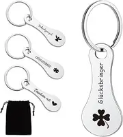 [Aatpuss] Pack of 4 Shopping Trolley Release Keyrings, Metal Shopping Token, Removable Shopping Trolley Token, Round Stainless Steel Shopping Trolley Token, with Black Velvet Bag, Removable with Key Ring for