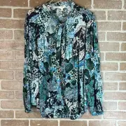 TERRA & SKY Blouse Size 2x plus Blue Green Flowy Tunic NWT