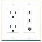 3 Port Power Outlet Cover Plug Jack UL 2 Gang COAX 2 USBC Wall Plate