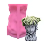 Silicone Mold Concrete Pot Cement Girl Face Flowerpot Planter Mould Plaster