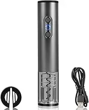 Electric Wine Bottle Opener Rechargeable Automatic Red Wine Corkscrew Opener Cordless Auto Reusable Easy Carry Wine Opener,Gift Set with Foil Cutter and USB Charging Cable,Dark Grey