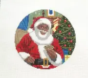 Spellbound Stitchery Black Heritage Santa Cookie Handpainted Needlepoint Canvas