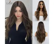 EASIHAIR Synthetic Wigs Long Brown Golden Wavy Wigs for Women Daily Cosplay Female Chestnut Brown Fake Hair Heat Resistant Fiber