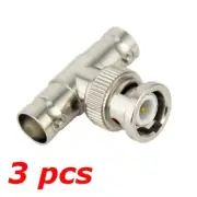 3 PACK - BNC 3-Way Tee Adapter Male to 2 Female Coax Coaxial Cable RF Splitter