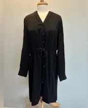 Eileen Fisher Curan Long sleeve Drawstring Waist Shirt Dress Size Large