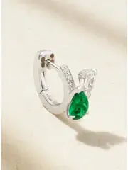 [Repossi] Repossi - Serti Sur Vide 14-karat White Gold, Diamond And Emerald Single Earring - Green - Left Left Green
