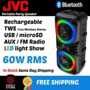JVC Portable Bluetooth Party Speaker TWS LED lights FM Radio Aux Mic 60W RMS