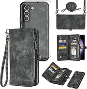 [Asuwish] Mobile Phone Case for Samsung Galaxy S23 5G Case with Strap Film Screen Protector Card Slot Foldable Leather Flowers Wallet Stand S 23 23S S23 Mobile Phone Cases Protective Wallet Phone Case