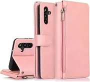 [GoshukunTech] for Samsung Galaxy A14 Case,for Galaxy A14 5G Wallet Case[ 8 Card Slots & 1 Zipper Coin Purse] Leather Wallet Flip Cover with Wrist Starp-Pink