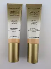 2 x Max Factor Miracle Second Skin Hybrid Foundation 04 Light Medium NEW