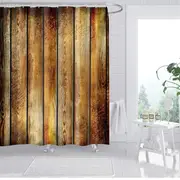 Catzon Vintage Wooden Printed Shower Curtains Bathroom Decor Accessory-7
