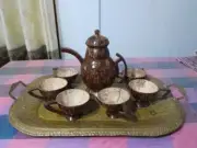 Coconut Shell Tea Pot With 6 Set Of Tea Cups Ceylon Handicraft Natural