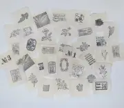 10p Hand Stamped Small Fabric Embellishments Junk Journals Tags Cards Sewing