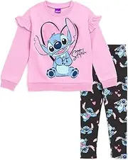 [Disney] Lilo & Stitch Little Girls Sweatshirt and Leggings Outfit Set Pink Stitch 5, Pink, Stitch