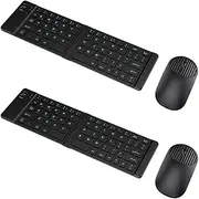 2 Pack Mini Rechargeable Foldable Bluetooth Keyboard and Mouse Combo, Portable (Sync Up to 3 Devices), Ultra-Slim Travel Folding Keyboard for iPhone iPad Mac Android Windows iOS（Black）
