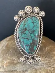 Southwestern Navajo Sterling Silver Blue Spiderweb Turquoise Ring Size 7 01641