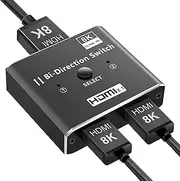avedio links HDMI Switch 2 in 1 Out 4K 120Hz, 8K HDMI 2.1 Switch 2 Inputs 1 Outputs Splitter, Aluminum Alloy Bi-Directional HDMI Switcher Compatible with Fire Stick Roku Blu-Ray Player Xbox PS4/PS5