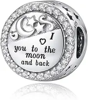 [Linorui] 925 Sterling Silver Charm Fit Pandora Charms Bracelet I Love You to The Moon and Back Fit Wife Daughter Mom Christmas Birthday Gift…