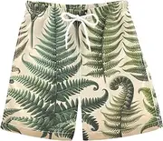 [Caihoyu] Ferns Vintage Botanical Boy Beach Shorts Youth Beach Board Shorts 8T