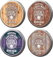 Viking Revolution 4 Beard Balm Variety Pack (1oz Each) - Sandalwood, Pine & Cedar, Bay Rum, Clary Sage - Styles, Strengthens and Softens Beards and Mustaches - Wax for Men