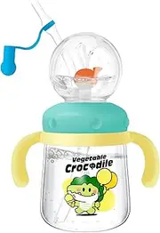 Baby Sippy Cup, Baby Drinking Cup with Straw 300ml Whale Squirt Water Cup Portable Baby Drinking Bottle with Handle Leakproof and Detachable for Kid Toddler Home Outdoor (Green)