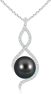 [Angara] Tahitian Cultured Pearl Infinity Twist Pendant Necklace in Sterling Silver/10ct/14ct Solid Gold for Women | June Birthstone Jewellery for Her