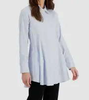 $295 Donna Karan Women's Blue Stripe Long Sleeve Tunic Button-Up Top Size XS