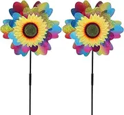 Pinwheels for Kids 2Pcs Rainbow Color Sunflower Pinwheels Glittery 28inch Pin Wheels Decorative Wind Spinner for Garden Lawn Yard Party Favors, Style2 Windmill