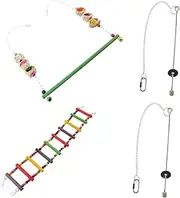 BCOATH Parrot Swing Ladder Chicken Swing Toy Set 4-Piece Bird Cage Accessory Pack Treat Skewer Food Holder