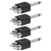 4x 6.35mm 1/4" Mono Male to 2 RCA Male Audio Adapter Connector Converter Black