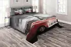 Paris Quilted Coverlet & Pillow Shams Set, Vintage Car and Eiffel Print