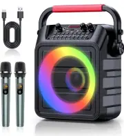 Karaoke Machine with Two Wireless Microphones, Portable, Microphone PA System