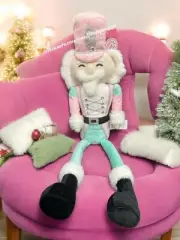 Nutcracker Plush 23” Shelf Sitter Pastel Pink, Christmas Decor Pillow Sugarplum