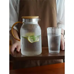 然而家居日式豎紋高硼硅玻璃冷水壺耐熱家用茶壺大容量涼白開水杯