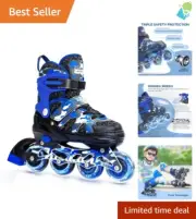 Camouflage Pattern Inline Skates with Adjustable Size and LED Lights for Kids