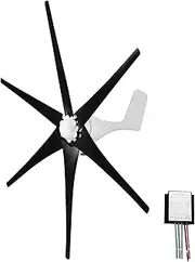 Wind Turbine Generator Kit 400W 12V with 5/6 Blades Hybrid Charge Controller 2.0m/s Start Wind Wind Power Generator for Outposts Meteorological Communication Base Stations Highways Black 6 Blades