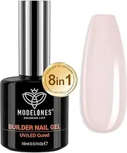Modelones Builder Nail Gel, 8-in-1 Cover Nude Gel Builder, Hard Gel Builder for Nail Thickening Nail Strengthener Extension Gel Rubber Base Gel Polish Rhinestone False Nail Tips Glue Gel in a Bottle Nail Art
