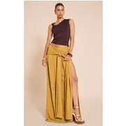 Mustard Floaty Woven Knot Front Maxi Skirt, Mustard