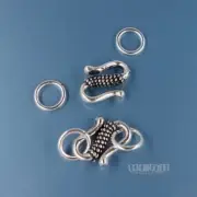 2 Oxidized Solid Sterling Silver Hook Eye Clasp Connectors w/Closed Rings #44048