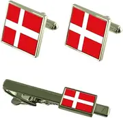 [Select Gifts] Denmark Flag Cufflinks Tie Clip Matching Box Gift Set