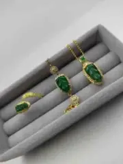 Imperial Green Leaf Jadeite Necklace, Ring & Bracelet Set SL8004