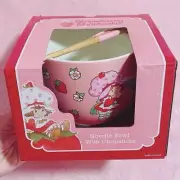 Strawberry Shortcake Cute Pink Ramen Noodle Bowl with Chopsticks
