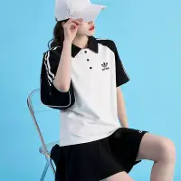 在飛比找Yahoo!奇摩拍賣優惠-愛迪達三葉草女運動服套裝休閑短袖寬松Polo衫 三葉草女短裙